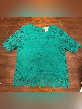Philosophy Teal Lace Short Sleeve Blouse